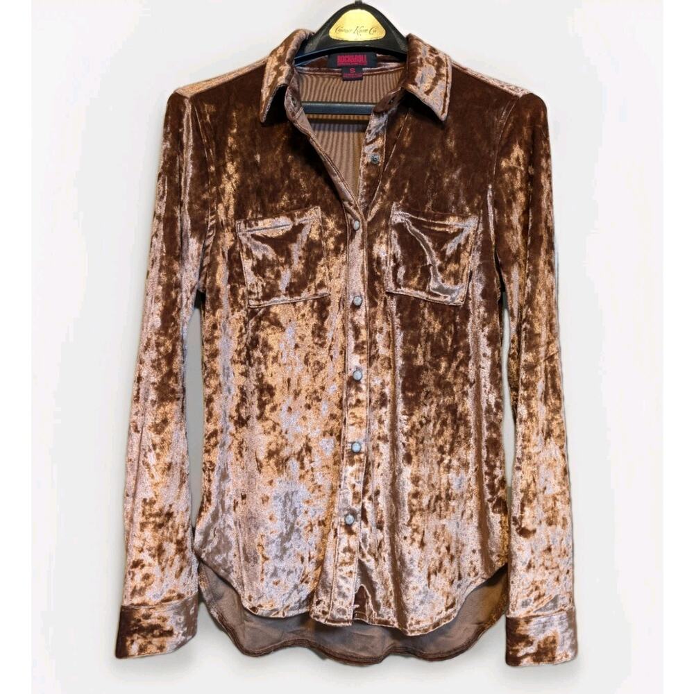 Rock & Roll Cowgirl S Crushed Velvet Shirt Top Lo… - image 1